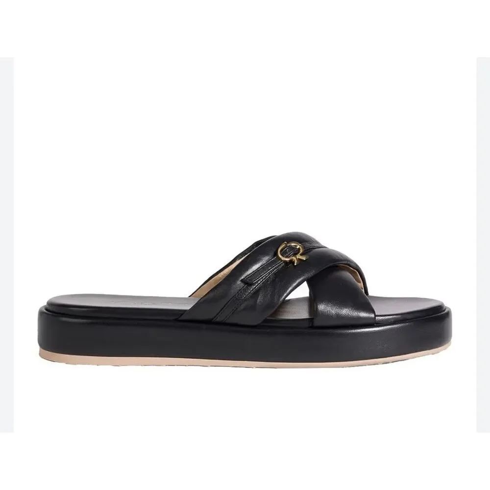 Gianvito Rossi leather cross-strap sandals black size 6.5 new